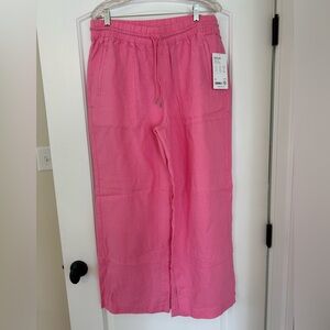 Athleta Linen High Ride Wide-Leg Pants in Raphanus Pink